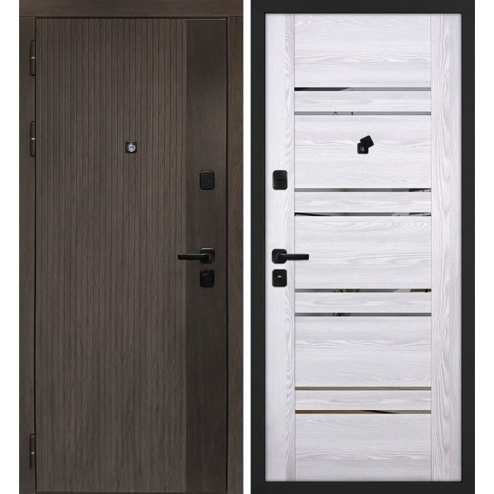 Дверь Скамбио Порте Вертикаль/PSK 1 Дымчатый камень, дуб мореный (замковая часть) / Ривьера айс