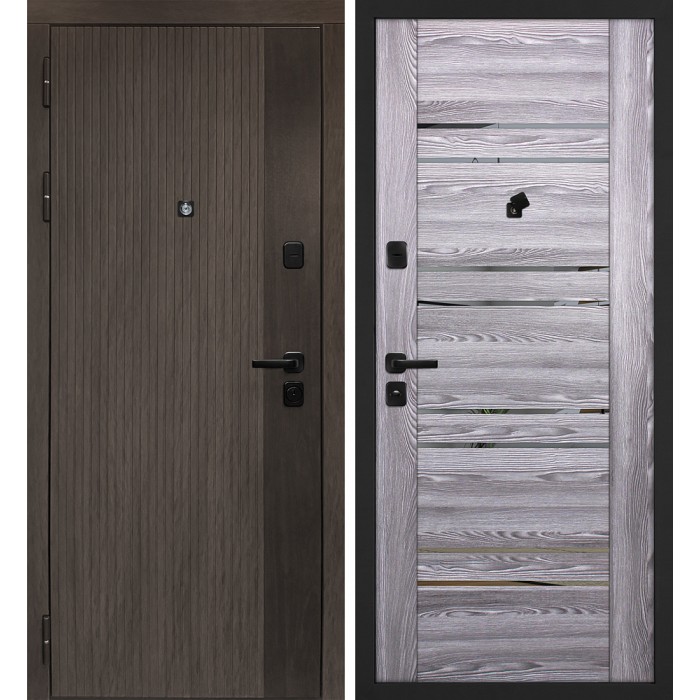 Дверь Скамбио Порте Вертикаль/PSK 1 Дымчатый камень, дуб мореный (замковая часть) / Ривьера грей