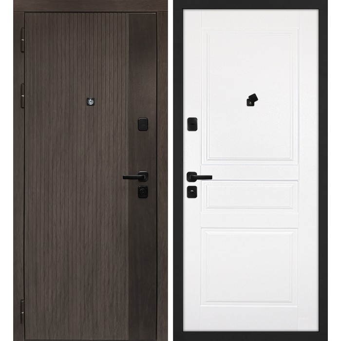 Дверь Скамбио Порте Вертикаль/Смальта 01 Дымчатый камень, дуб мореный (замковая часть) / Белый ral 9003