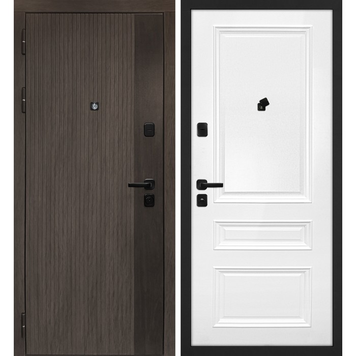 Дверь Скамбио Порте Вертикаль/Смальта 06 Дымчатый камень, дуб мореный (замковая часть) / Белый ral 9003