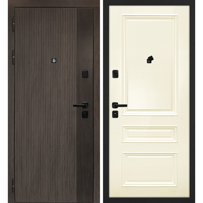 Дверь Скамбио Порте Вертикаль/Смальта 06 Дымчатый камень, дуб мореный (замковая часть) / Слоновая кость ral 1013