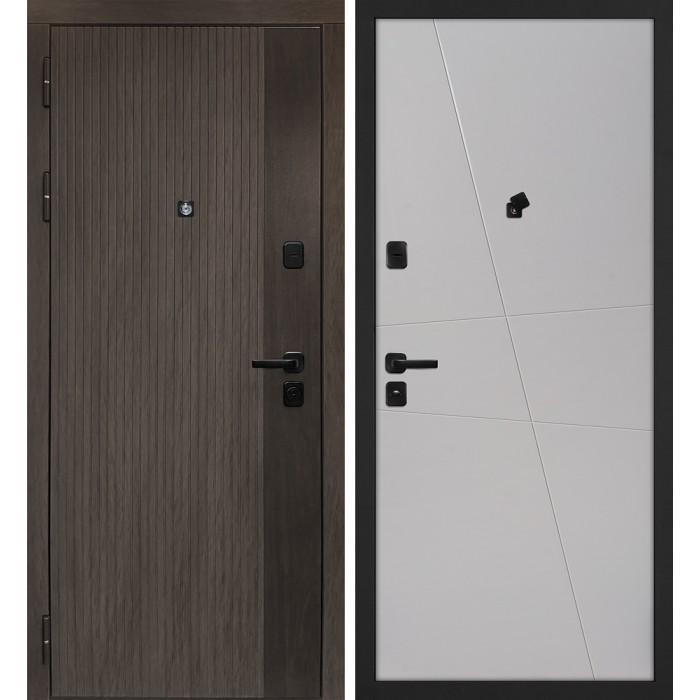 Дверь Скамбио Порте Вертикаль/Смальта-Лайн 02 Дымчатый камень, дуб мореный (замковая часть) / Агат ral 7044