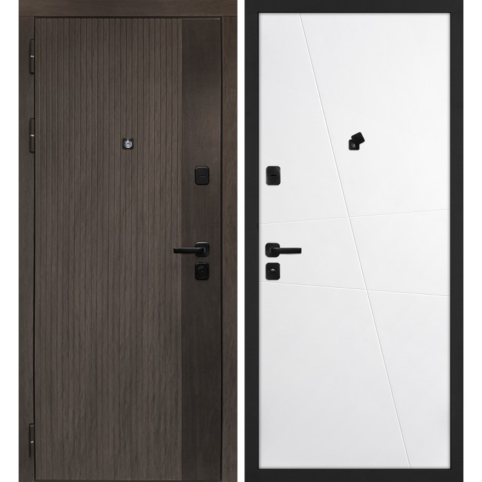 Дверь Скамбио Порте Вертикаль/Смальта-Лайн 02 Дымчатый камень, дуб мореный (замковая часть) / Белый ral 9003