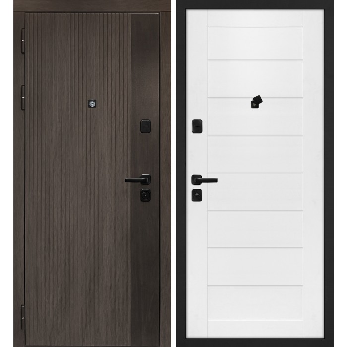 Дверь Скамбио Порте Вертикаль/Техно 708 Дымчатый камень, дуб мореный (замковая часть) / Белоснежный