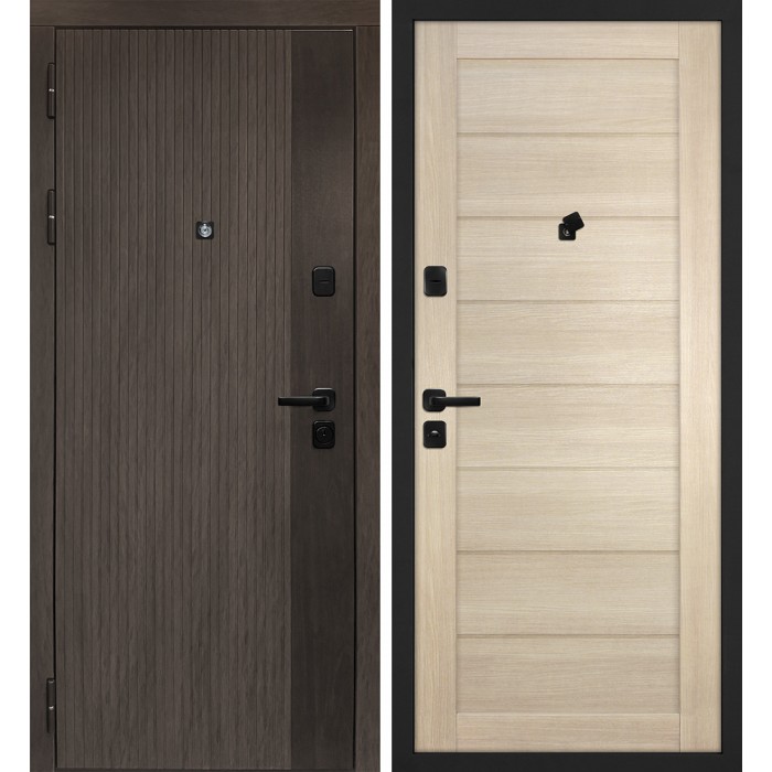 Дверь Скамбио Порте Вертикаль/Техно 708 Дымчатый камень, дуб мореный (замковая часть) / Капучино