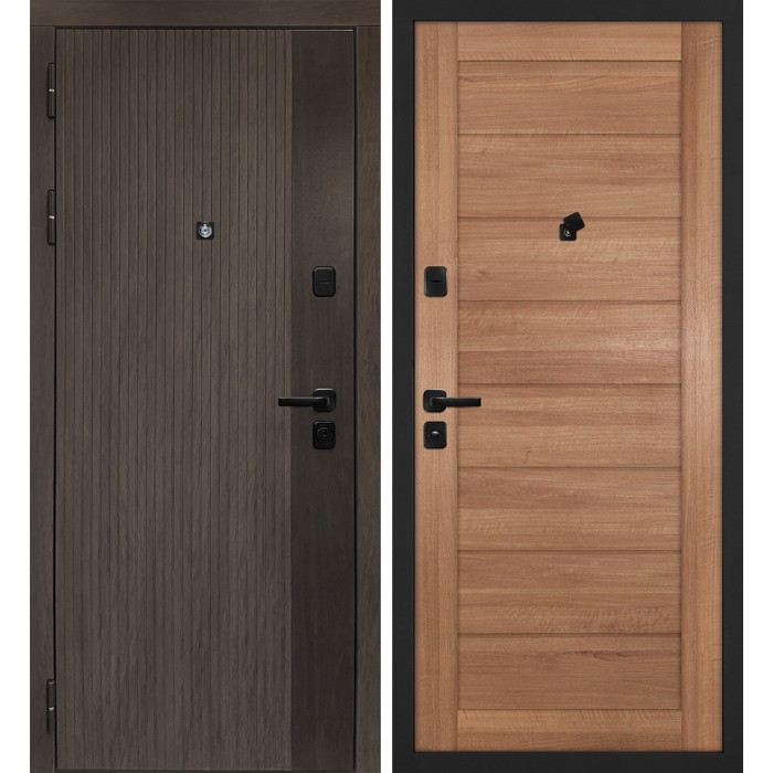 Дверь Скамбио Порте Вертикаль/Техно 708 Дымчатый камень, дуб мореный (замковая часть) / Миндаль