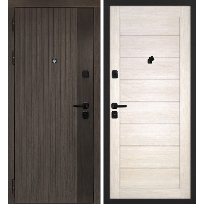 Дверь Скамбио Порте Вертикаль/Техно 708 Дымчатый камень, дуб мореный (замковая часть) / Сандал бежевый
