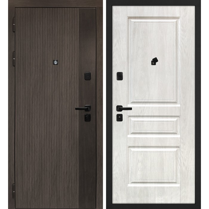 Дверь Скамбио Порте Вертикаль/Версаль 02 Дымчатый камень, дуб мореный (замковая часть) / Дуб жемчужный