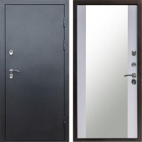 Входная дверь Termo Door Сибирь Антик серебро с терморазрывом Зеркало белый софт