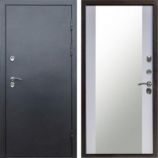 Входная дверь Termo Door Сибирь Антик серебро с терморазрывом Зеркало белый софт