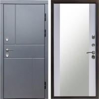 Входная дверь Termo Door Сибирь Термо ПРЕМИУМ Grey Line Зеркало белый софт