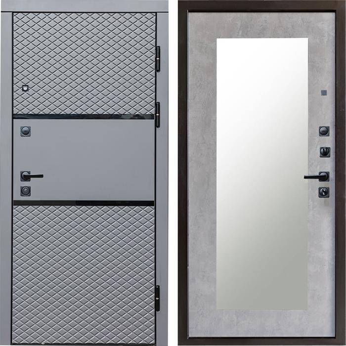 Входная дверь Termo Door Fusion Black Зеркало триумф бетон светлый