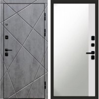 Входная дверь Лучи бетон Зеркало фацет Белый софт