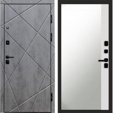 Входная дверь Лучи бетон Зеркало фацет Белый софт