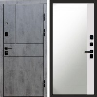 Входная дверь Вертикаль Бетон Зеркало фацет Белый софт