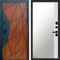 Входная дверь Геометрия Зеркало фацет Белый софт