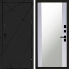 Входная дверь Лучи Black Зеркало белый софт