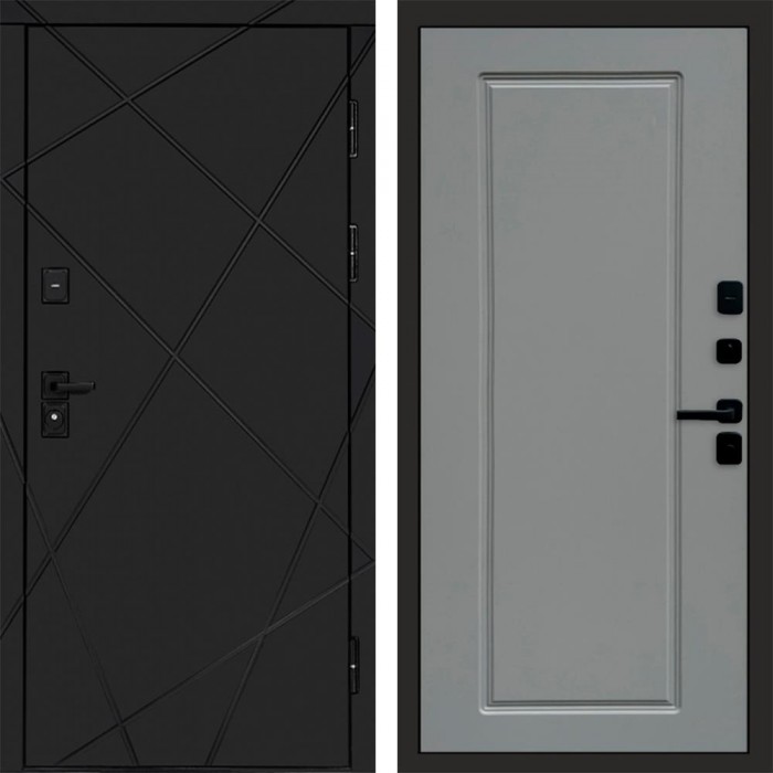 Входная дверь Лучи Black Гранд Grey софт