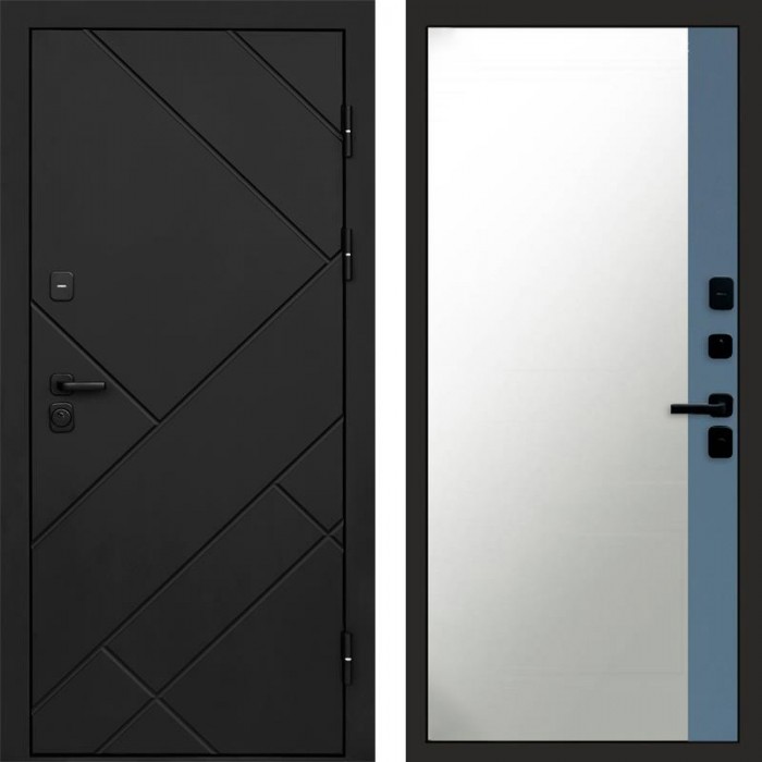 Входная дверь Стоун Black Зеркало фацет Grey софт