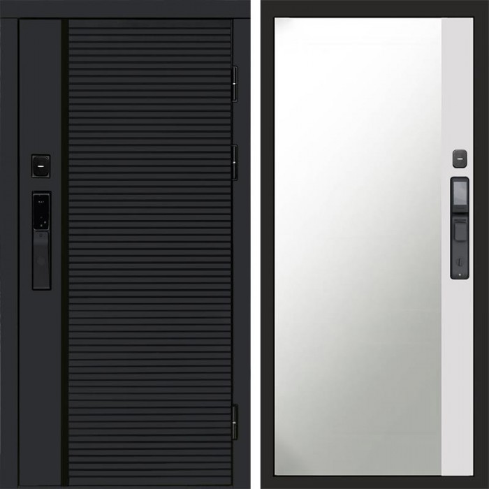 Входная дверь Smart (Смарт) Black Line Зеркало фацет Белый софт