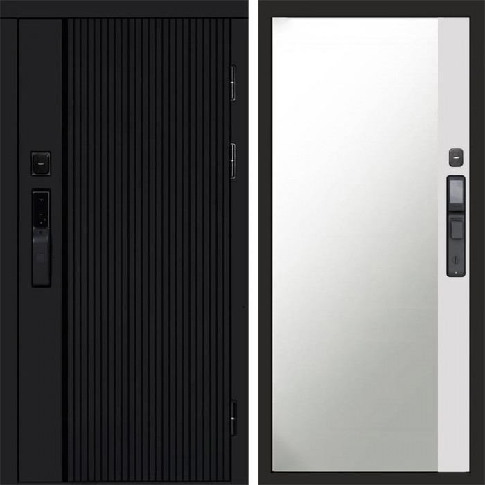 Входная дверь Smart (Смарт) Твист Блэк (Black) Зеркало фацет Белый софт